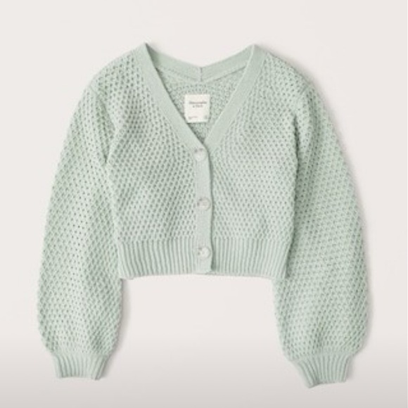 Abercrombie Waffle Chenille Cropped Cardigan sage green XS extra small - Picture 1 of 4